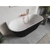 Mexen Oris freistehende Wandbadewanne gerillt 150 x 75 cm, weiß/schwarz, Überlauf Roségold - 52871507575-60