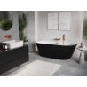Mexen Oris freistehende Wandbadewanne gerillt 150 x 75 cm, weiß/schwarz, Überlauf Roségold - 52871507575-60