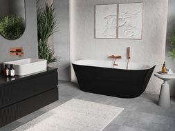 Mexen Oris freistehende Wandbadewanne gerillt 150 x 75 cm, weiß/schwarz, Überlauf Roségold - 52871507575-60