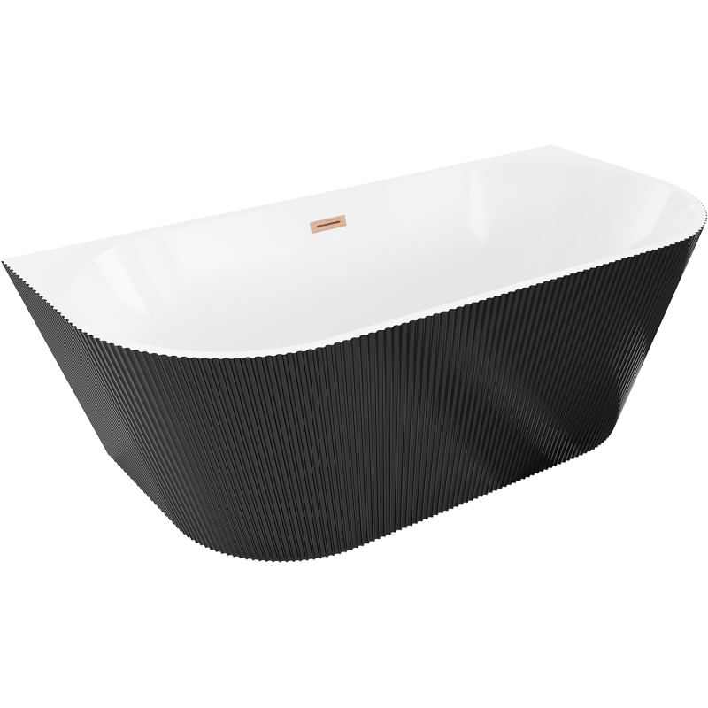Mexen Oris vrijstaande geribbelde wandbad 150 x 75 cm, wit/zwart, geborsteld koper overloop - 52871507575-65