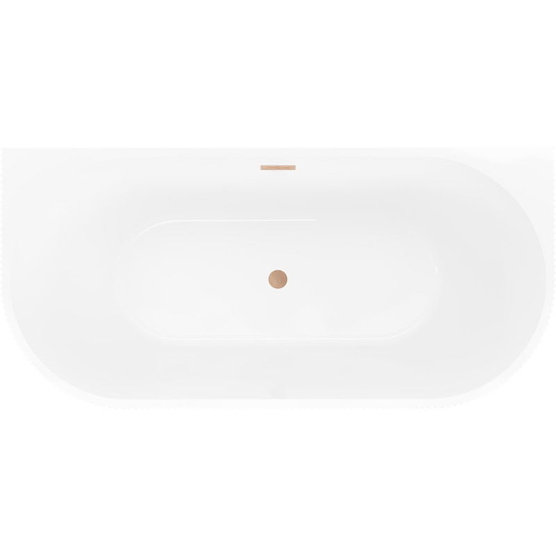 Mexen Oris vasca da bagno indipendente a parete scanalata 150 x 75 cm, bianca/nera, troppo pieno in rame spazzolato
