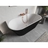 Mexen Oris baignoire autoportante adossée rainurée 150 x 75 cm, blanche/noire, trop-plein en cuivre brossé - 52871507575-65
