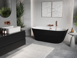 Mexen Oris freistehende geriffelte Rückwandwanne 150 x 75 cm, weiß/schwarz, Überlauf gebürstetes Kupfer - 52871507575-65