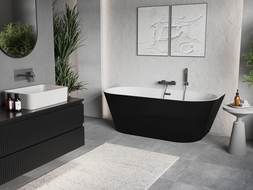 Mexen Oris freistehende geriffelte Wanne 150 x 75 cm, weiß/schwarz, Überlauf gun grey gebürstet - 52871507575-66