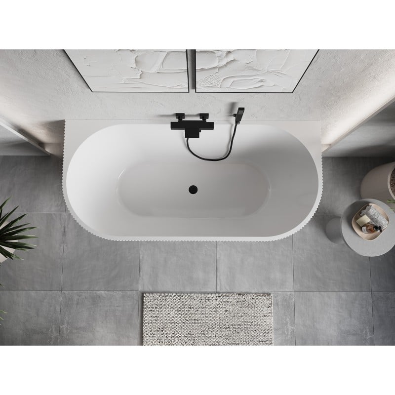 Mexen Oris freistehende rillen Wandwanne 150 x 75 cm, weiß/schwarz, schwarzer Überlauf - 52871507575-70