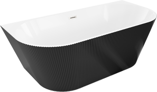 Mexen Oris vrijstaande semi-inbouw badkuip geribbeld 150 x 75 cm, wit/zwart, overloop geborsteld nikkel - 52871507575-97