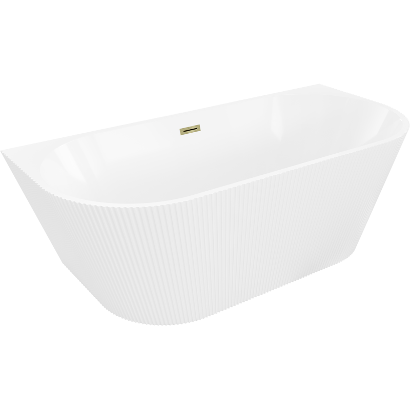 Mexen Oris freistehende wandnahe gerillte Badewanne 170 x 80 cm, weiß, Überlauf gold - 52871708000-50