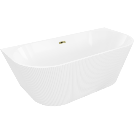 Mexen Oris freistehende wandnahe gerillte Badewanne 170 x 80 cm, weiß, Überlauf gold - 52871708000-50