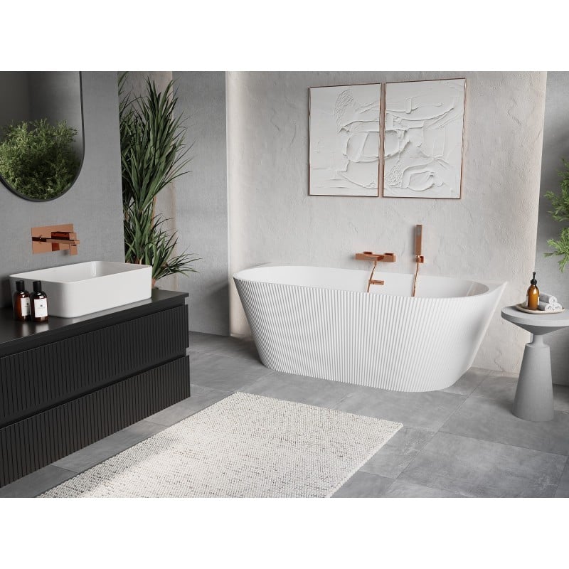 Mexen Oris baignoire autoportante adossée rainurée 170 x 80 cm, blanche, trop-plein or rose - 52871708000-60