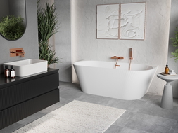Mexen Oris freistehende an der Wand geriffelte Wanne 170 x 80 cm, weiß, Überlauf Roségold - 52871708000-60