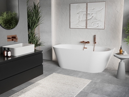 Mexen Oris freistehende geriffelte Badewanne 170 x 80 cm, weiß, Überlauf gebürstetes Kupfer - 52871708000-65