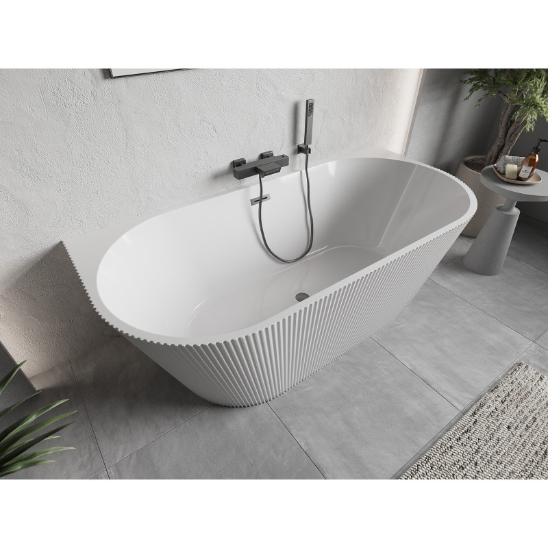 Mexen Oris freistehende, an der Wand befestigte, gerillte Badewanne 170 x 80 cm, weiß, gun gray gebürstet - 52871708000-66