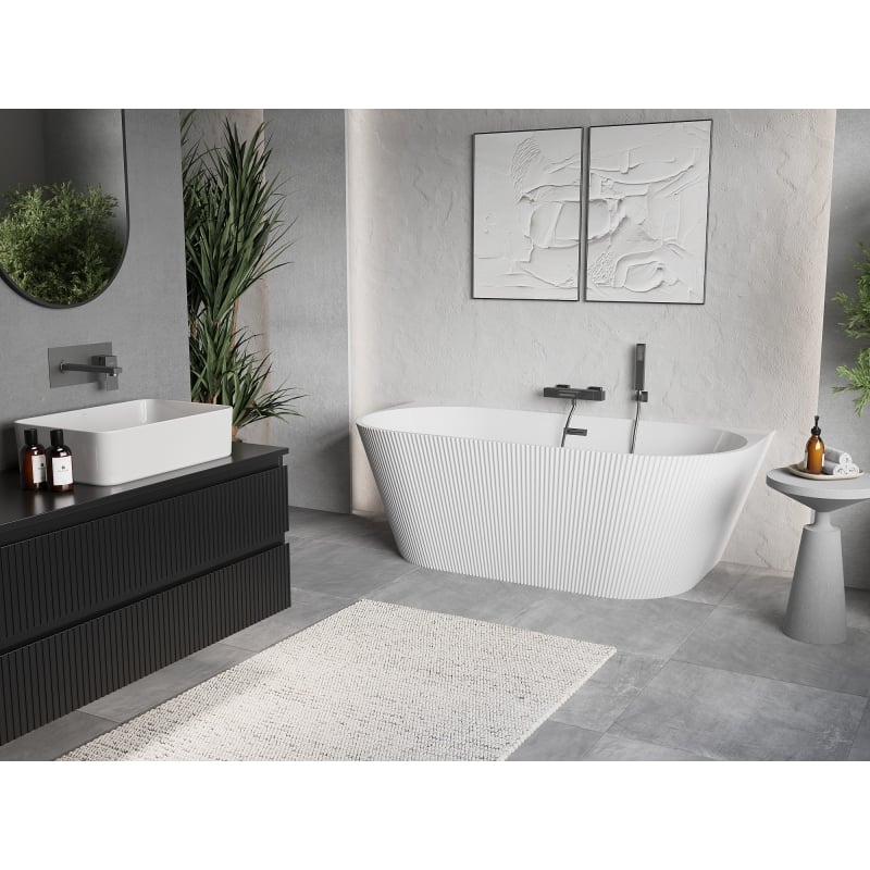 Mexen Oris freestanding wall bathtub fluted 170 x 80 cm, white, brushed gun gray overflow - 52871708000-66