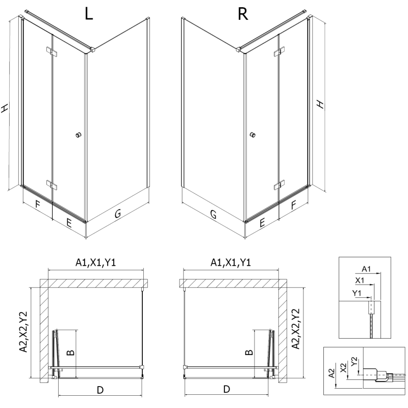 Mexen Mist-F cabine de douche pliante droite 120 x 90 cm, transparent, cuivre brossé - 8A6T-120-090-65-00-P