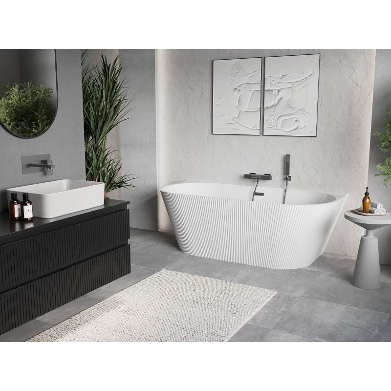 Mexen Oris baignoire îlot autoportante rainurée 170 x 80 cm, blanche, trop-plein gun metal - 52871708000-95