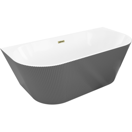 Mexen Oris freistehende wandnahe geriffelte Wanne 170 x 80 cm, weiß/grau, Überlauf gold - 52871708062-50