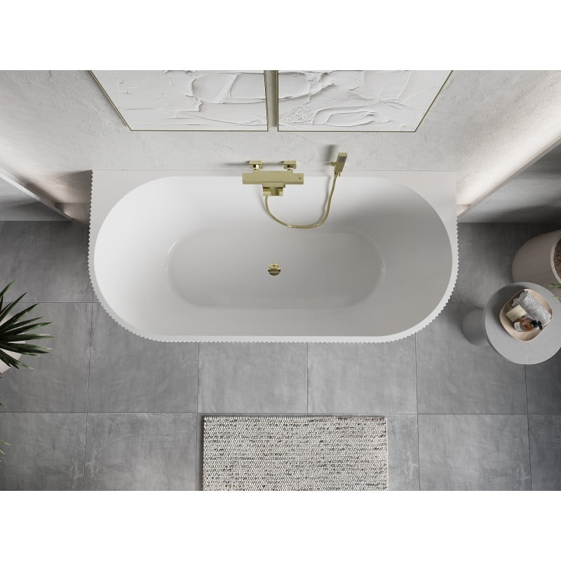 Mexen Oris free-standing wall-adjacent fluted bathtub 170 x 80 cm, white/grey, gold overflow - 52871708062-50