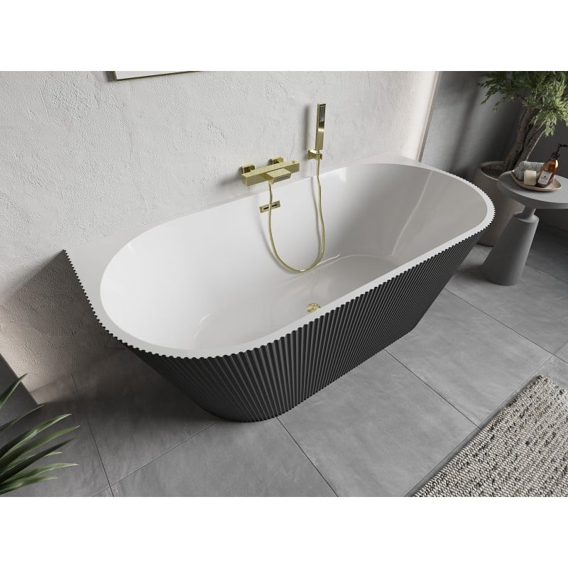 Mexen Oris free-standing wall-adjacent fluted bathtub 170 x 80 cm, white/grey, gold overflow - 52871708062-50