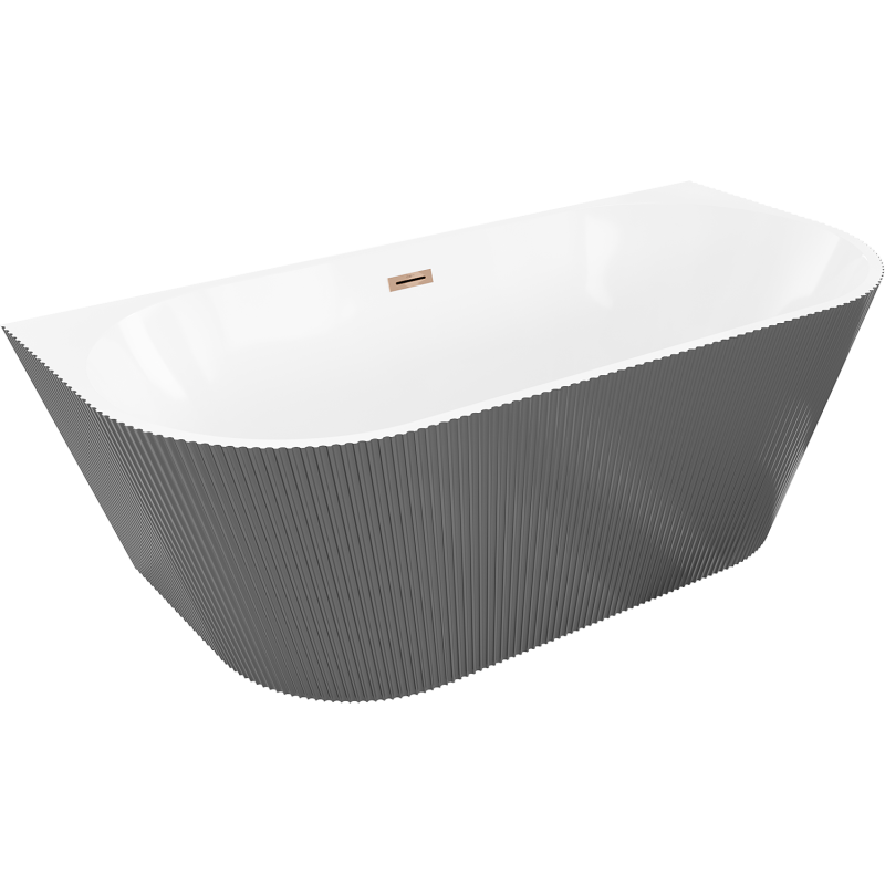 Mexen Oris freistehende wandstehende geriffelte Wanne 170 x 80 cm, weiß/grau, Überlauf Roségold - 52871708062-60