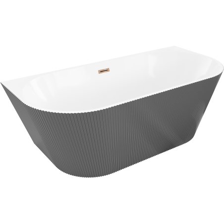 Mexen Oris freistehende wandstehende geriffelte Wanne 170 x 80 cm, weiß/grau, Überlauf Roségold - 52871708062-60