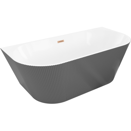 Mexen Oris freistehende wandnahe geriffelte Wanne 170 x 80 cm, weiß/grau, Überlauf gebürstetes Kupfer - 52871708062-65