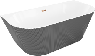 Mexen Oris bañera exenta adosada estriada 170 x 80 cm, blanca/gris, rebosadero cobre cepillado - 52871708062-65