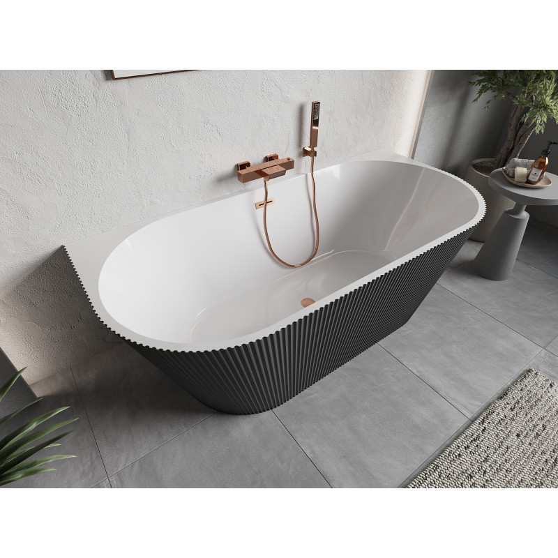 Mexen Oris brīvstāvoša pie sienas vannas rievota 170 x 80 cm, balta/pelēka, matēta vara pārplūde - 52871708062-65