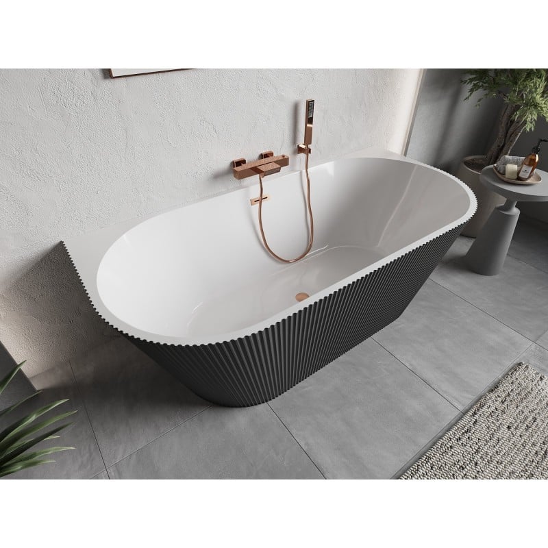 Mexen Oris free-standing wall-adjacent ribbed bathtub 170 x 80 cm, white/grey, brushed copper overflow - 52871708062-65