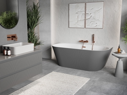 Mexen Oris freestanding wall-adjacent grooved bathtub 170 x 80 cm, white/gray, brushed copper overflow - 52871708062-65