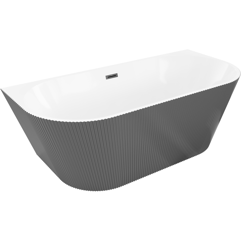Mexen Oris freestanding wall-adjacent ribbed bath 170 x 80 cm, white/grey, black overflow - 52871708062-70
