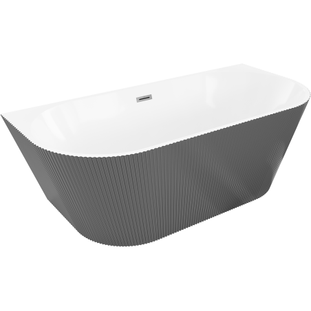 Mexen Oris freestanding back-to-wall fluted bathtub 170 x 80 cm, white/grey, overflow gun metal - 52871708062-95