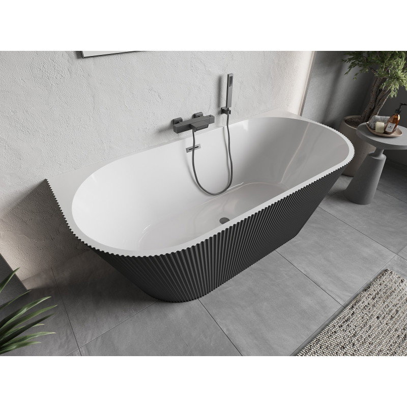 Mexen Oris wanna wolnostojąca przyścienna ryflowana 170 x 80 cm, biała/szara, przelew gun metal - 52871708062-95