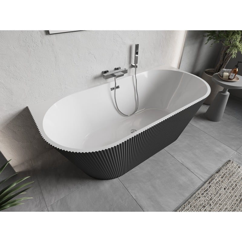 Mexen Oris free-standing wall-attached ribbed bathtub 170 x 80 cm, white/grey, chrome overflow - 52871708062-01
