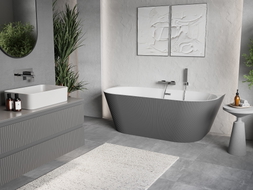 Mexen Oris iseseisev reljeefne vann, vastu seina paigaldatav, 170 x 80 cm, valge/hall, ülevool kroom - 52871708062-01