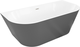 Mexen Oris freestanding wall-adjacent ribbed bath 170 x 80 cm, white/grey, brushed nickel overflow - 52871708062-97