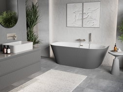 Mexen Oris freestanding back-to-wall fluted bathtub 170 x 80 cm, white/gray, brushed nickel overflow - 52871708062-97