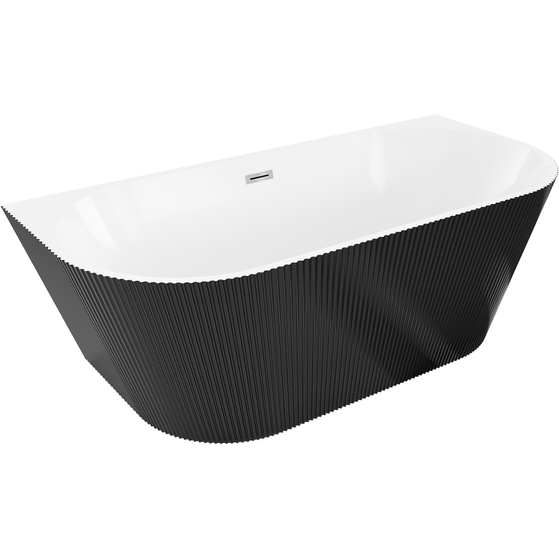 Mexen Oris vrijstaande gegolfde wandbad 170 x 80 cm, wit/zwart, overloop chroom - 52871708075-01
