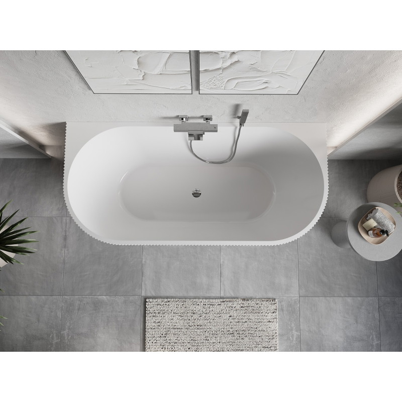 Mexen Oris vasca freestanding a parete con rigature 170 x 80 cm, bianca/nera, troppo pieno cromato - 52871708075-01