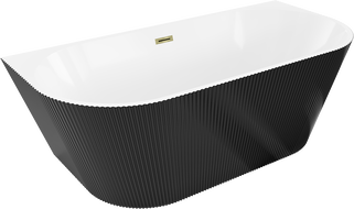 Mexen Oris bañera independiente adosada acanalada 170 x 80 cm, blanca/negra, desbordamiento dorado - 52871708075-50