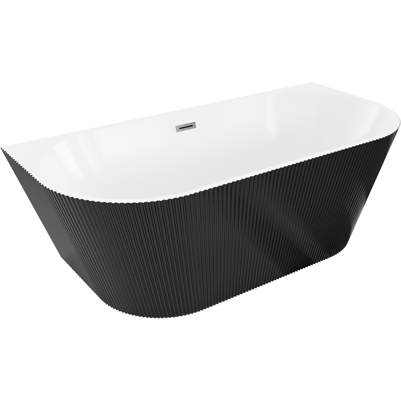 Mexen Oris freistehende Wand-Badewanne geriffelt 170 x 80 cm, weiß/schwarz, Überlauf gebürstet Gun Gray - 52871708075-66