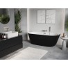 Mexen Oris vasca da bagno freestanding addossata rigata 170 x 80 cm, bianca/nera, troppo pieno nichel spazzolato