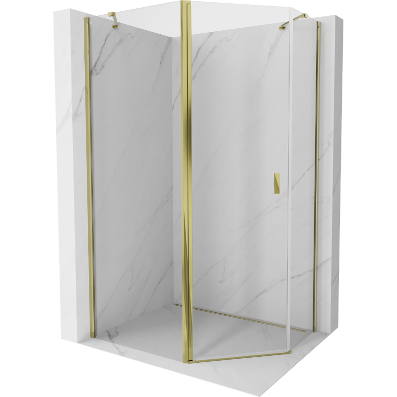 Mexen Mist fünfeckige asymmetrische Duschkabine, klappbar 90 x 80 cm, transparent, gold - 8A8-090-080-50-00
