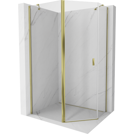 Mexen Mist asymmetrische vijfhoekige douchecabine scharnierend 90 x 80 cm, transparant, goud - 8A8-090-080-50-00