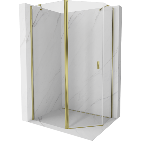 Mexen Mist fünfeckige asymmetrische Duschkabine, klappbar 90 x 80 cm, transparent, gold - 8A8-090-080-50-00