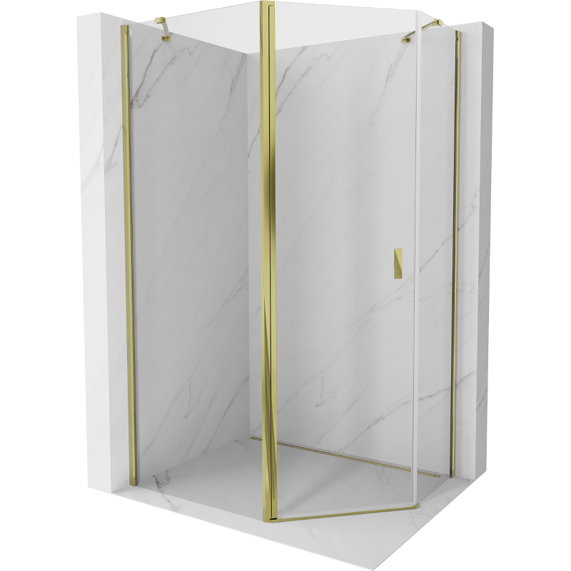 Mexen Mist asymmetrisk femhörnig duschkabin med svängbara dörrar 100 x 80 cm, transparent, guld - 8A8-100-080-50-00