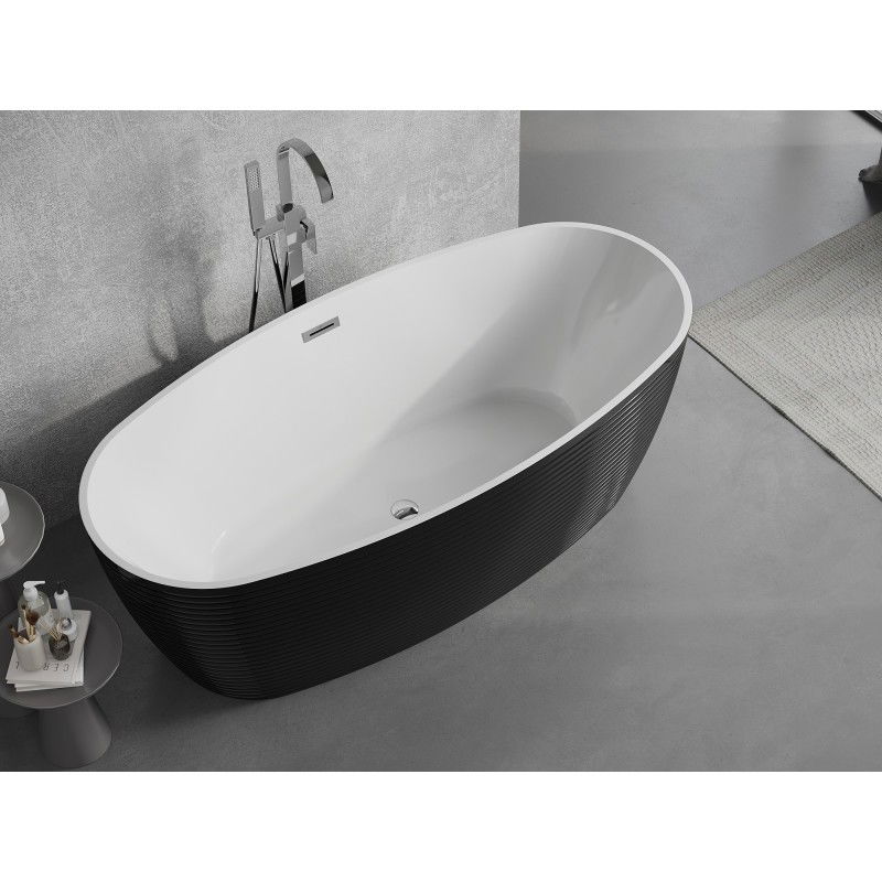 Mexen Lira vasca da bagno autoportante modello 170 x 80 cm, bianco/nero, troppopieno cromato - 52831708075-01