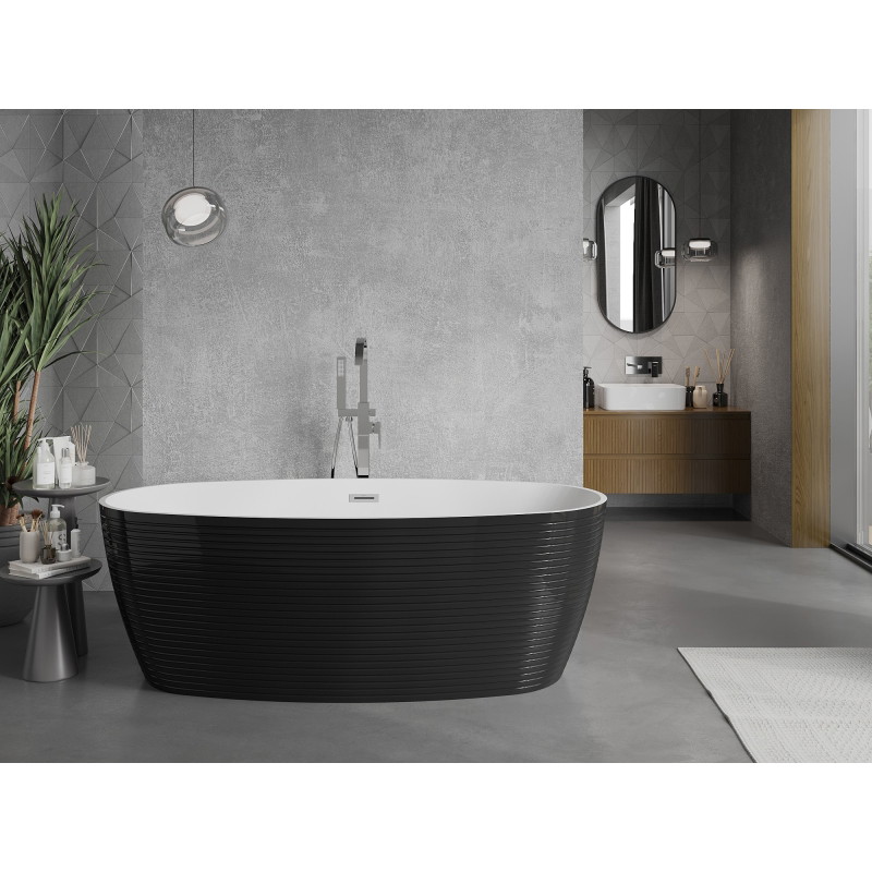 Mexen Lira wanna wolnostojąca wzór 170 x 80 cm, biała/czarna, przelew chrom - 52831708075-01