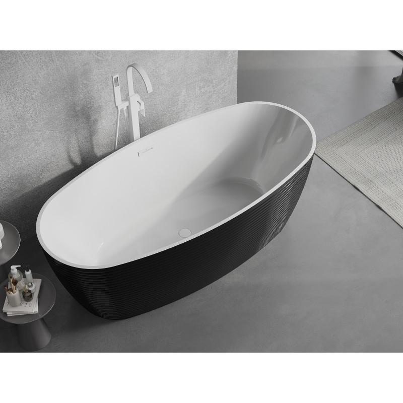 Mexen Lira wanna wolnostojąca wzór 170 x 80 cm, biała/czarna, przelew biały- 52831708075-20
