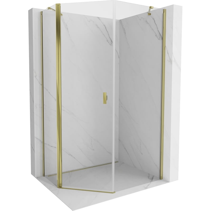 Mexen Mist vijfhoekige asymmetrische douchecabine 80 x 100 cm, transparant, goud - 8A8-080-100-50-00