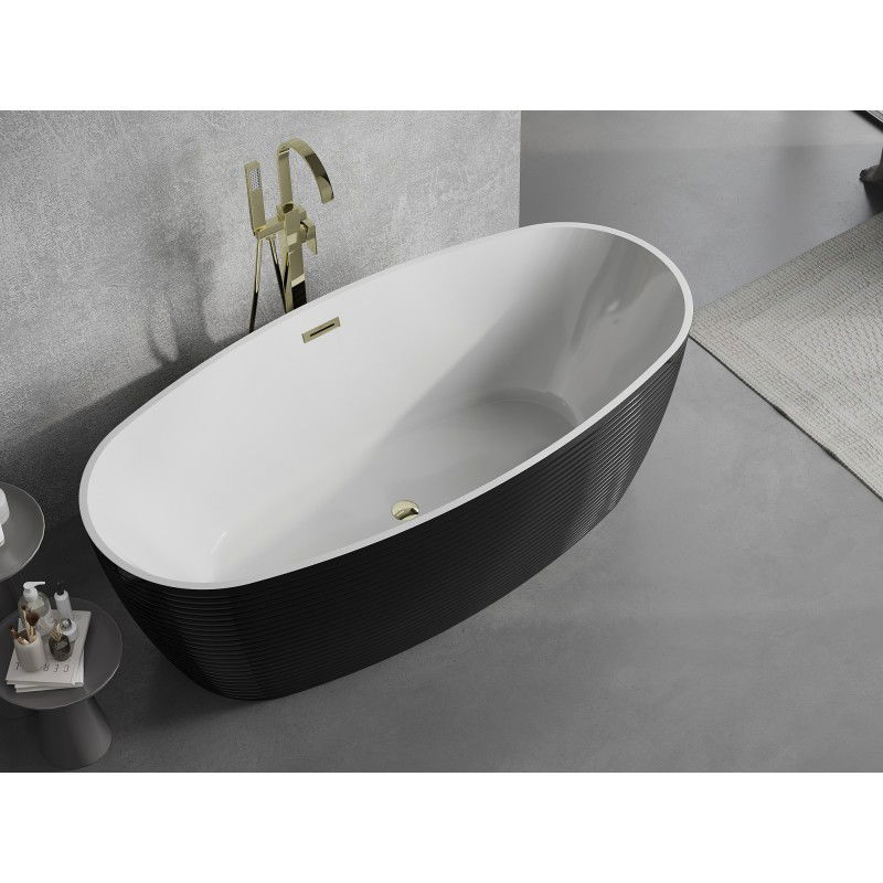 Mexen Lira baignoire autoportante motif 170 x 80 cm, blanc/noir, trop-plein doré - 52831708075-50